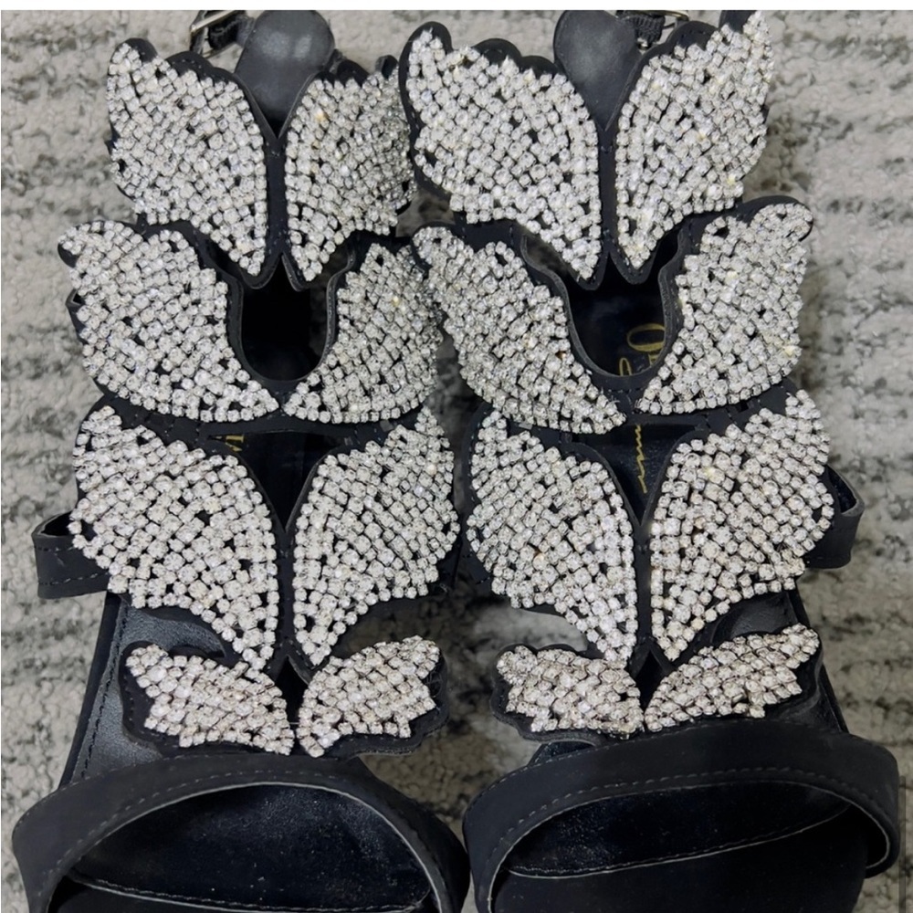 Olivia Black Buckle Rhinestone Diamond Heels - Picture 8 of 12
